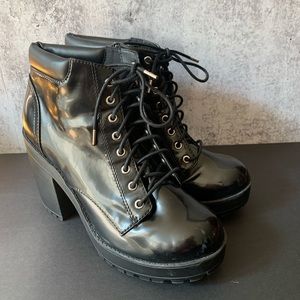Divided (H&M) shiny black heeled bootie, size 9.5